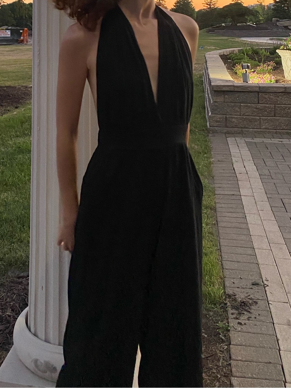 Elegant Black Halter Jumpsuit Dress - Sleek Evening Style